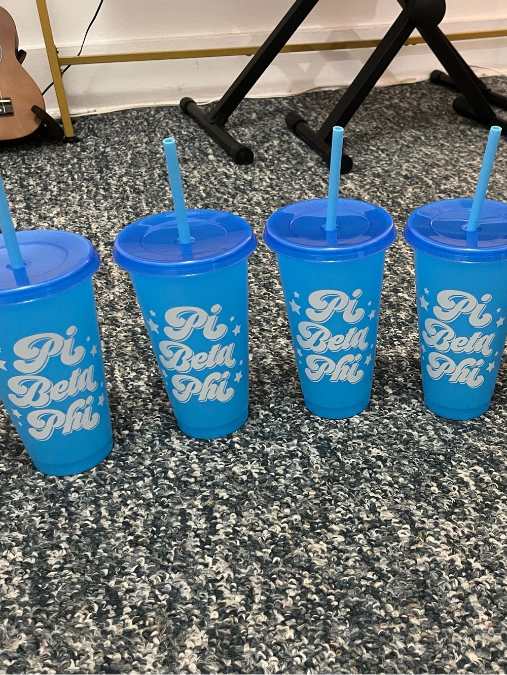 Pi Beta Phi Blue Reusable Tumbler with Straw- Color Changing/Glitter- PACK OF 4